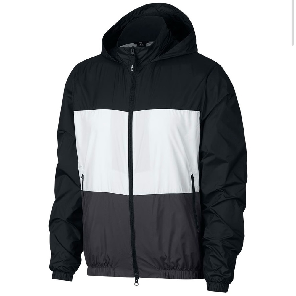 Nike SB Packable Windbreaker Jacket Sz L Black Gray White Hooded Zip Lightweight
